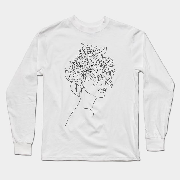 Plant Head Woman Long Sleeve T-Shirt by OneLinePrint